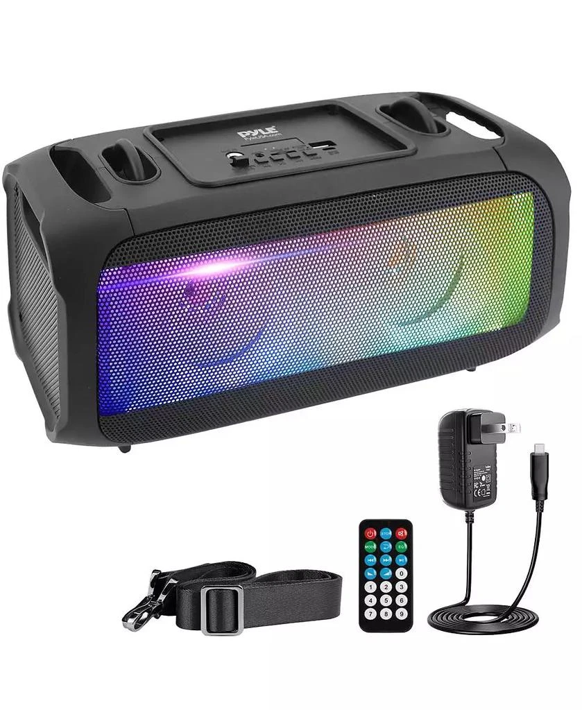 Pyle Wireless Bluetooth BoomBox Stereo Speaker System with Full Panel LED Lights, FM Radio, and Microphone Input