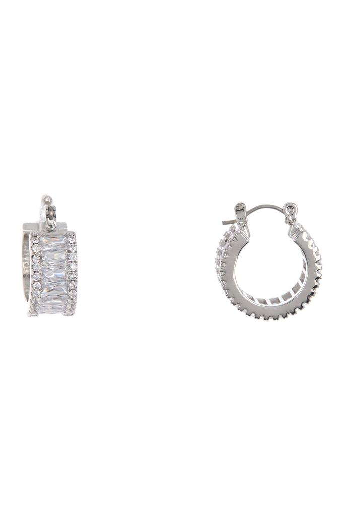Rivka Friedman Rhodium Clad Cubic Zirconia Encrusted Huggie Earrings