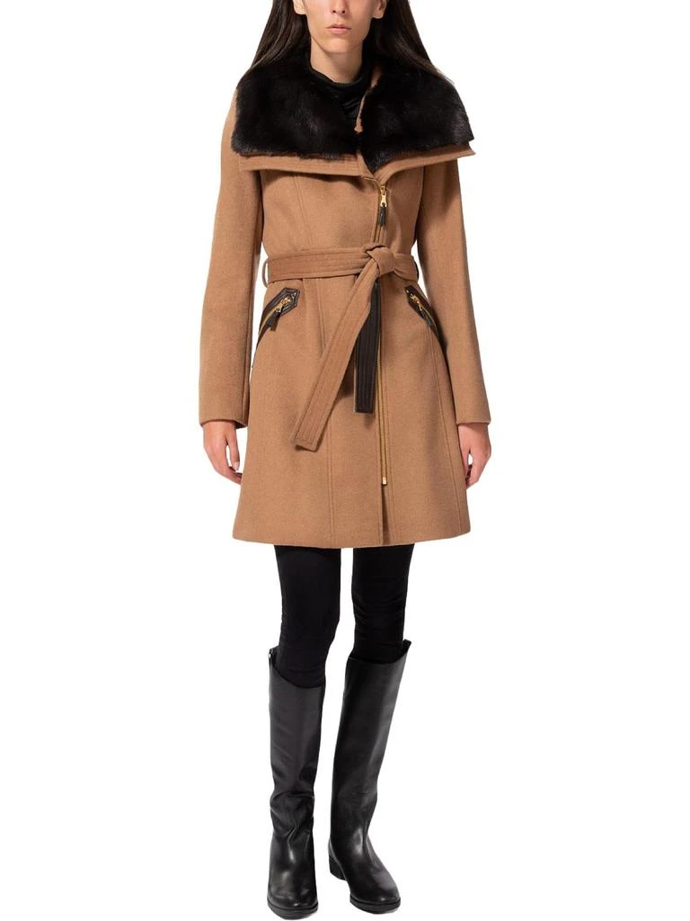 Via Spiga Kate Womens Wool Blend Faux Fur Trench Coat 1