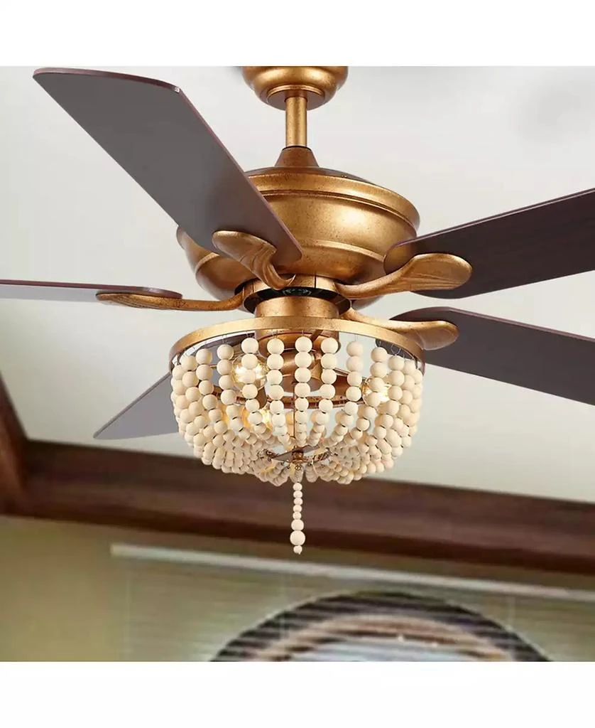 JONATHAN Y Erin 52" 3-Light Rustic Farmhouse Iron, Wood Bead Mobile-App, Remote-Controlled LED Ceiling Fan 5
