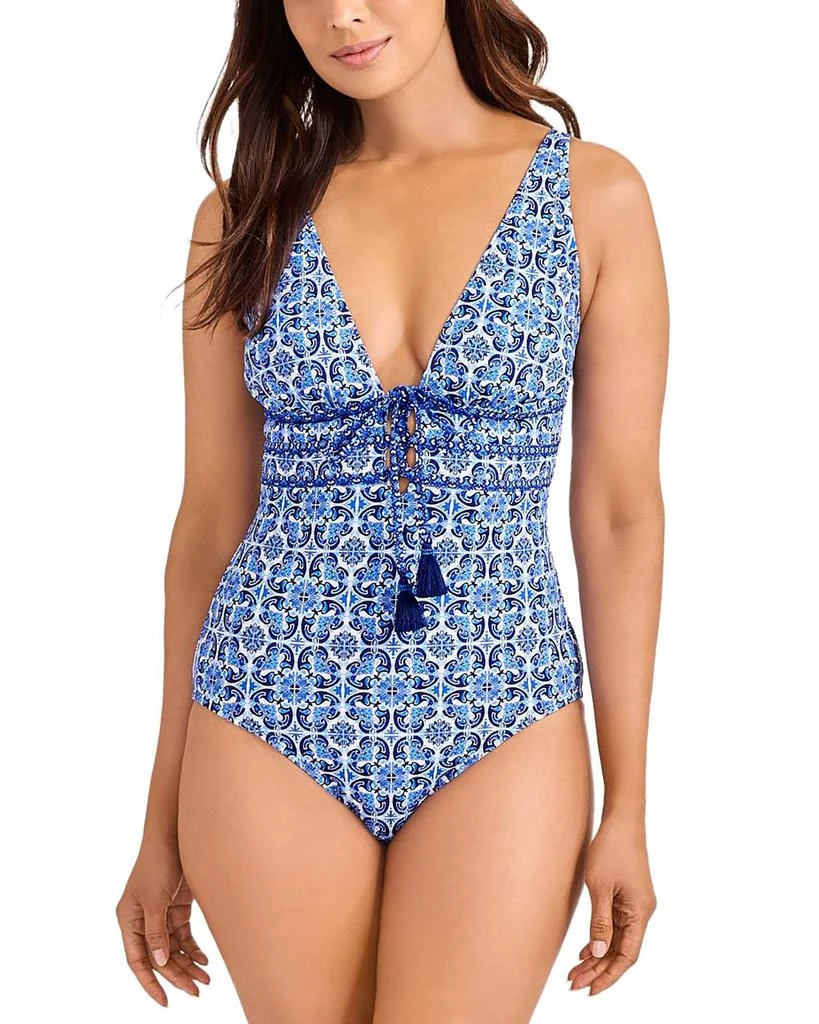 Tommy Bahama Terrazzo Tile Tie Front One Piece Swimsuit 1