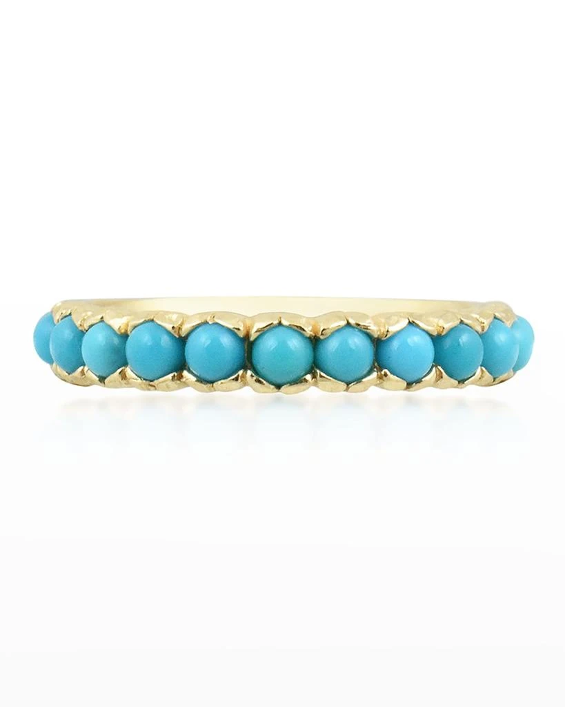 Stevie Wren Turquoise Cabochon 14K Yellow Gold Band Ring, Size 7 1