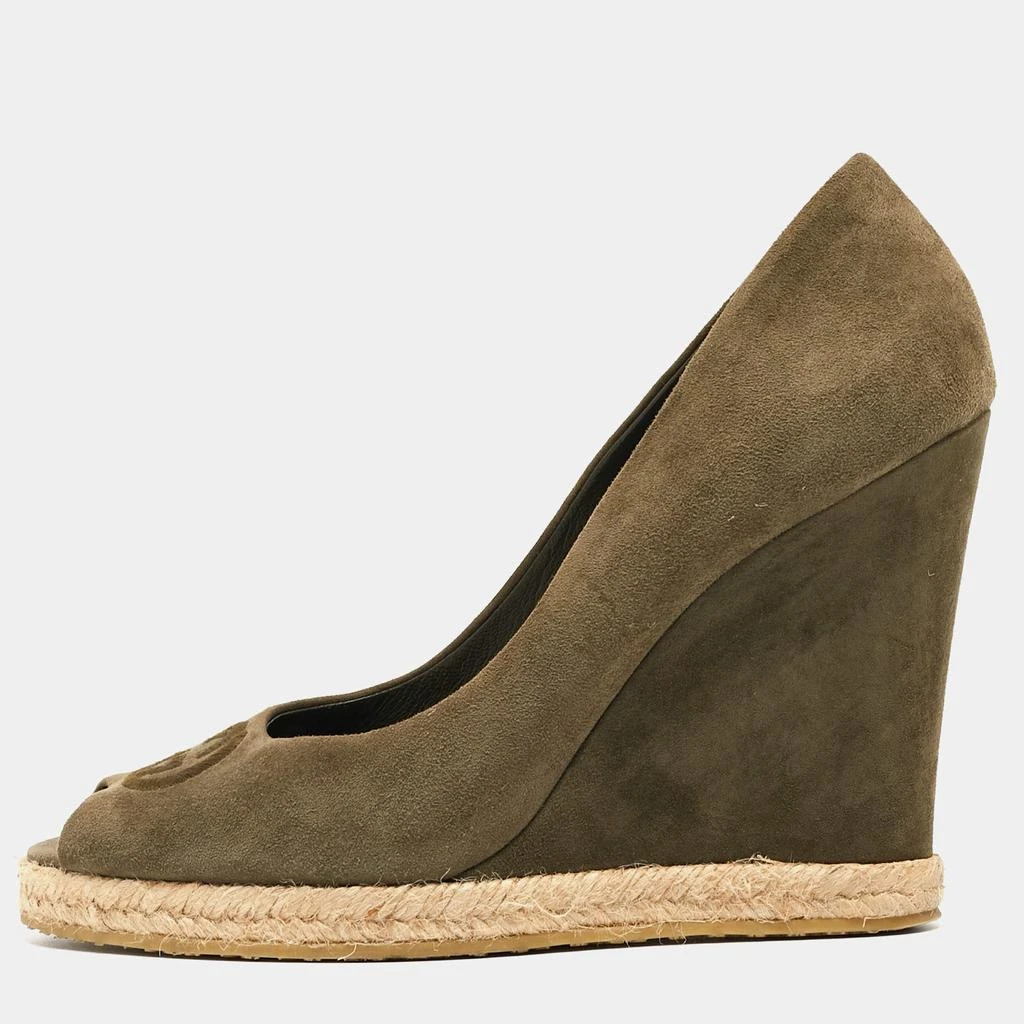 Gucci Gucci Green Suede Peep Toe Wedge Pumps Size 40 1