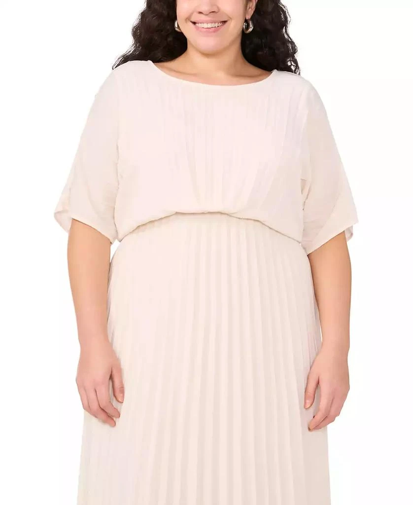 MSK Plus Size Round-Neck Flutter-Sleeve Pleated Midi Dress 2