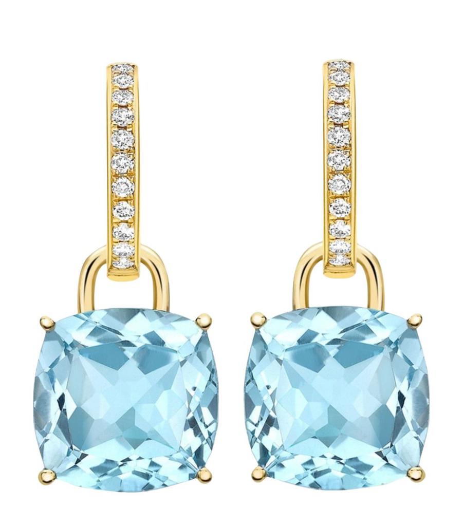 Kiki McDonough Yellow Gold, Diamond and Topaz Cushion Drop Earrings