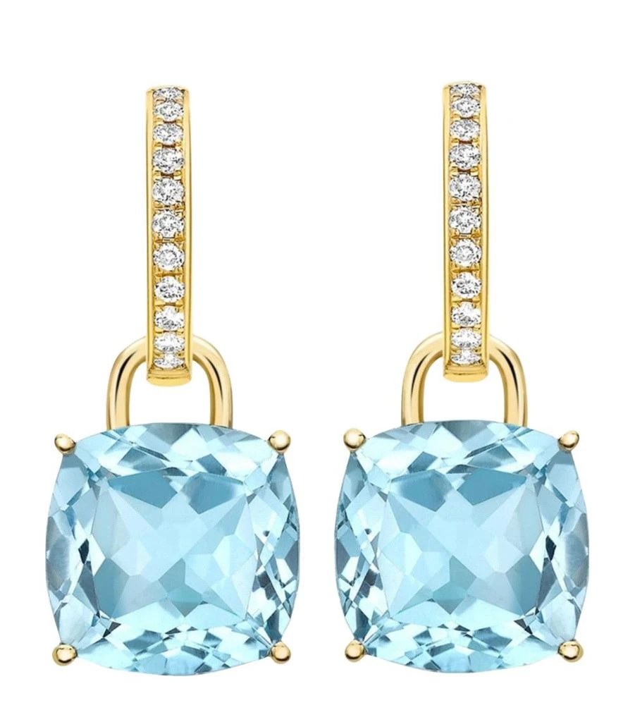 Kiki McDonough Yellow Gold, Diamond and Topaz Cushion Drop Earrings 1