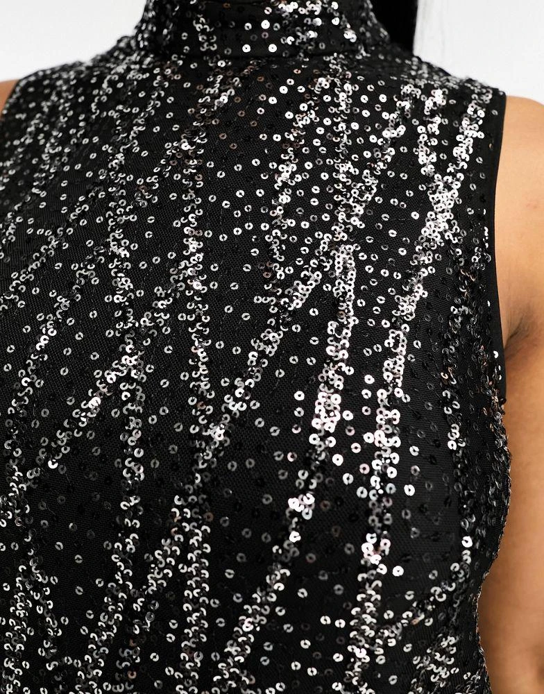 Superdry Superdry sleeveless sequin a line mini dress in Black Sequin 3
