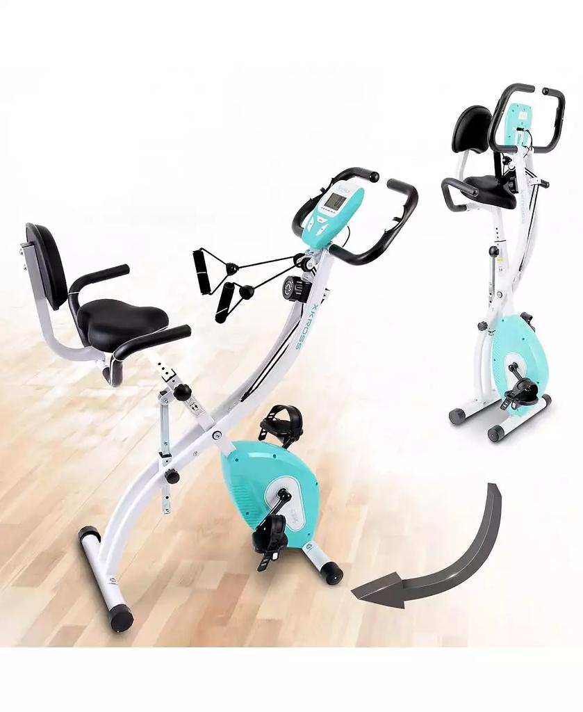 SereneLife Folding Digital Exercise Bike with Pulse Monitor and Resistance Bands