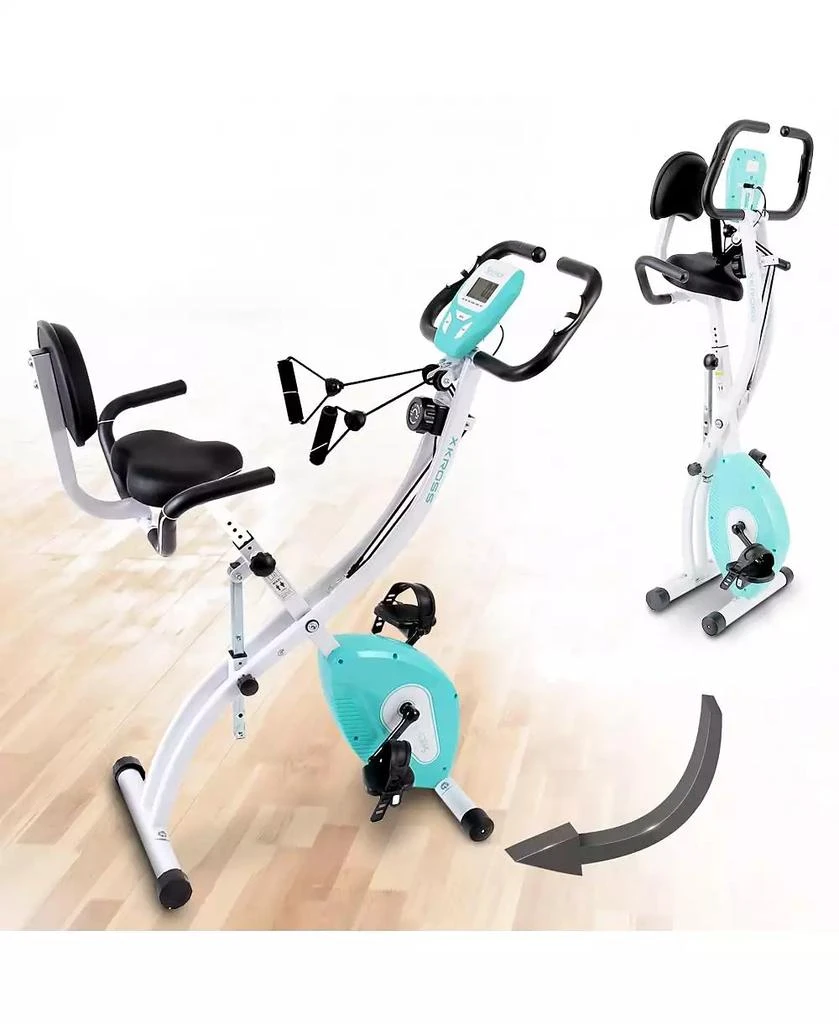 SereneLife Folding Digital Exercise Bike with Pulse Monitor and Resistance Bands 1