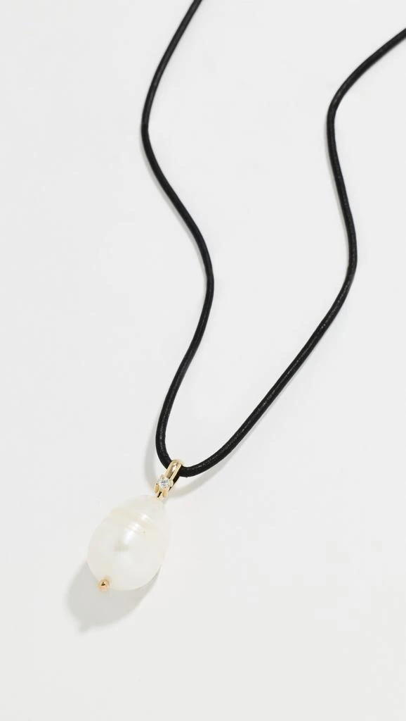 Zoe Chicco 14k Gold Baroque Pearl Pendant with Prong Set Diamond Bail on Black Leather Cord Necklace