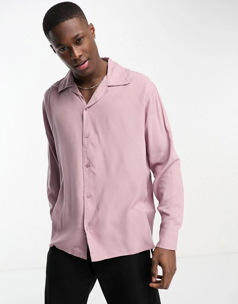 Selected Homme Selected Homme long sleeve revere collar shirt in pink 1
