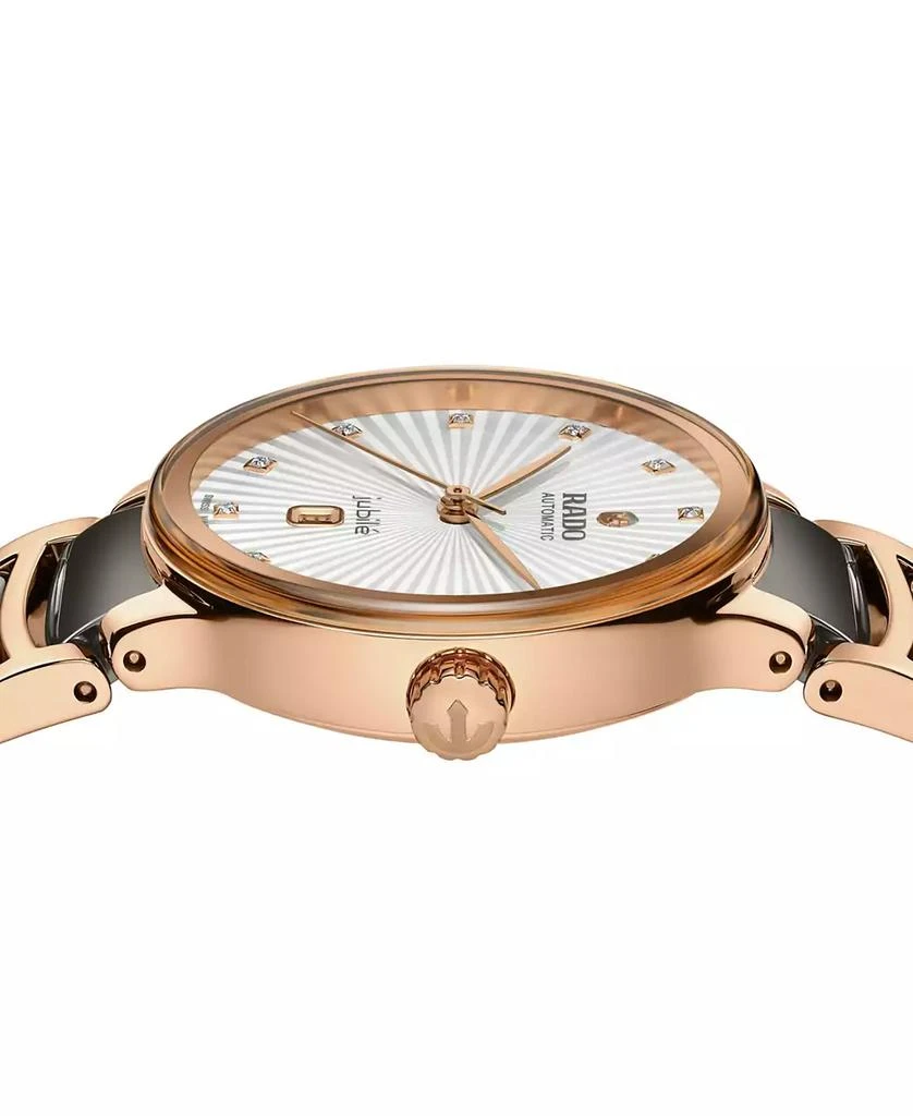 Rado Women's Swiss Automatic Centrix Diamond Accent Black Ceramic & Rose Gold PVD Stainless Steel Bracelet Watch 35mm 2