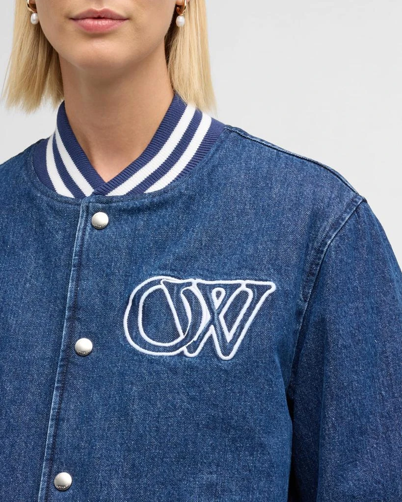 Off-White Logo Embroidered Denim Varsity Bomber Jacket 5