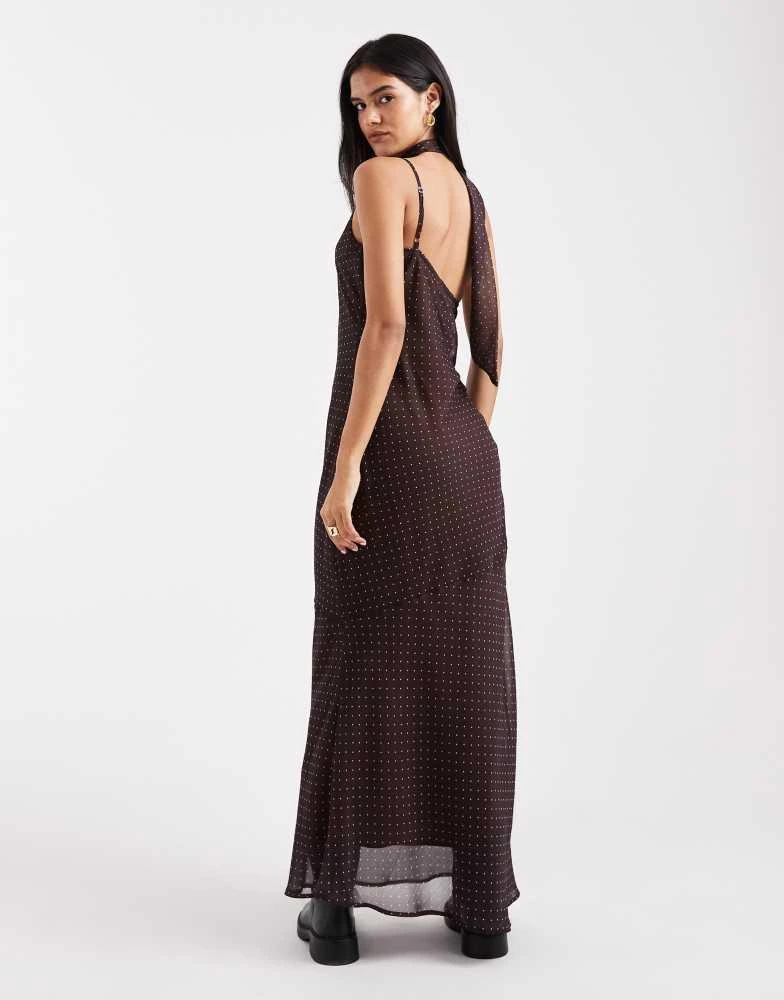 Miss Selfridge Miss Selfridge tie neck cowl party maxi dress in polka dot - MULTI 2