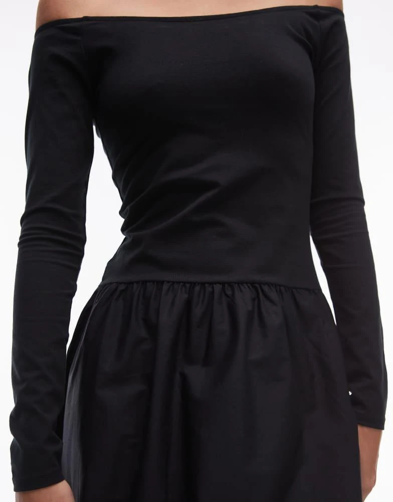 Mango Mango bardot drop waist midi dress in black 4