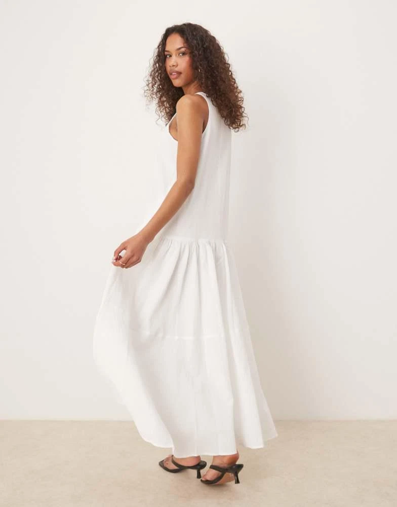 Ghospell Ghospell tiered midi dress with contrast bow in white 3