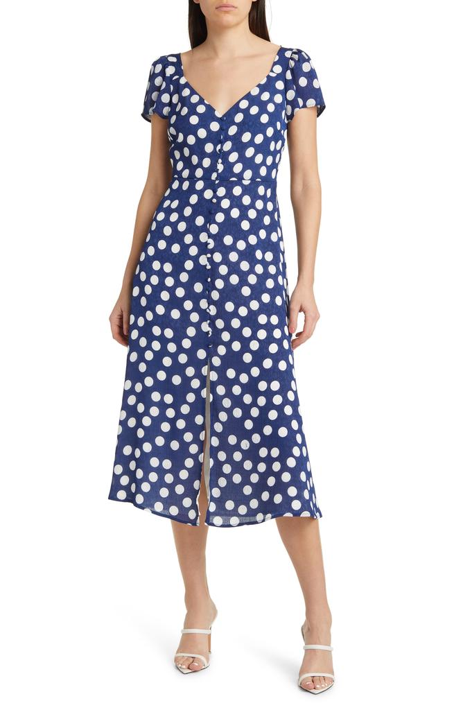 Charles Henry Button Front Crinkled Crepe Midi Dress