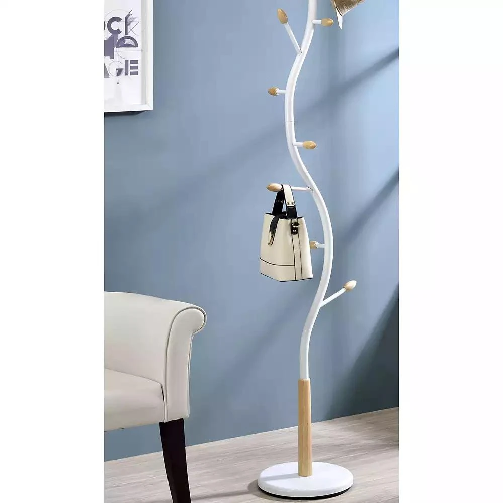 Streamdale Furniture Arles Metal Whtie and Oak Standing Coat Rack 2