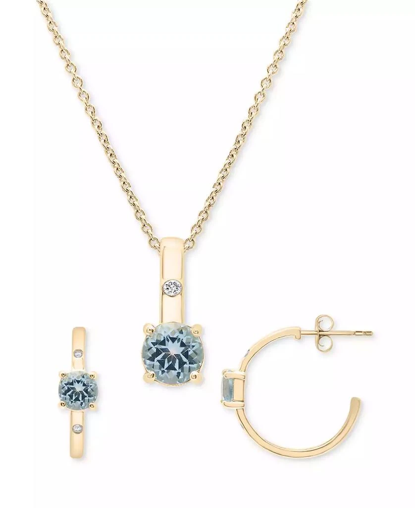 Macy's 2-Pc. Set Sky Blue Topaz (1-1/5 ct. t.w.) & Diamond Accent Hoop Earrings & Pendant Necklace in 14k Gold Over Sterling Silver 1