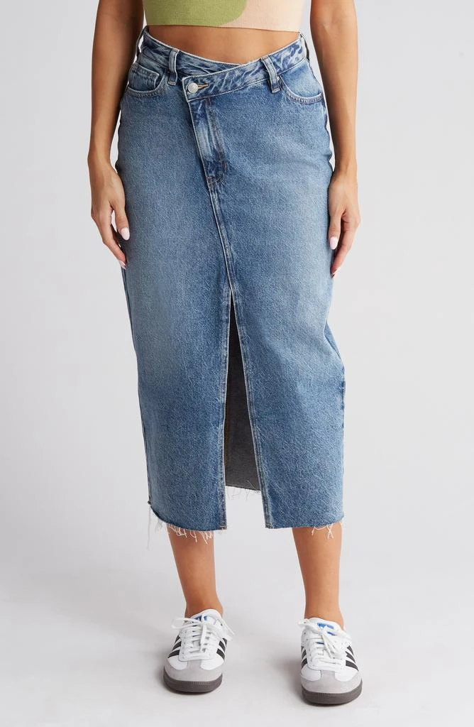 PacSun High Waist Raw Hem Denim Midi Skirt 1