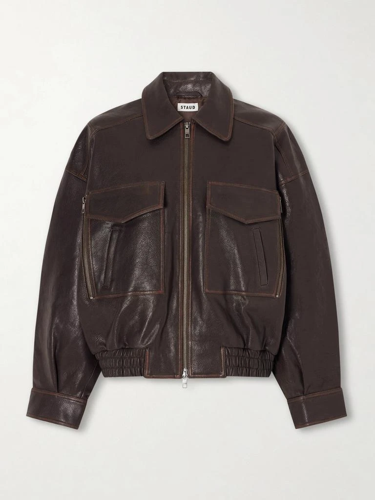 Staud Eugene Oversized Textured-leather Bomber Jacket