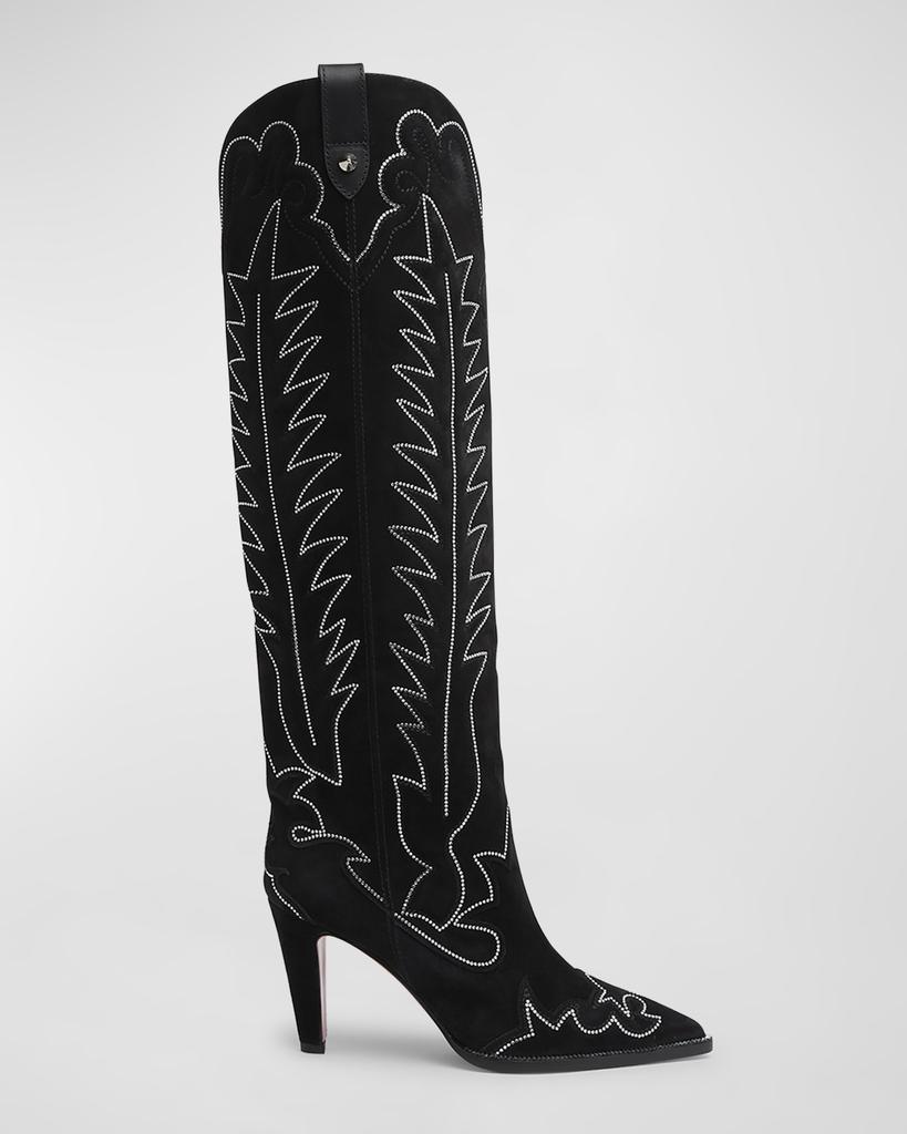 Christian Louboutin Santia Suede Strass Red Sole Western Boots