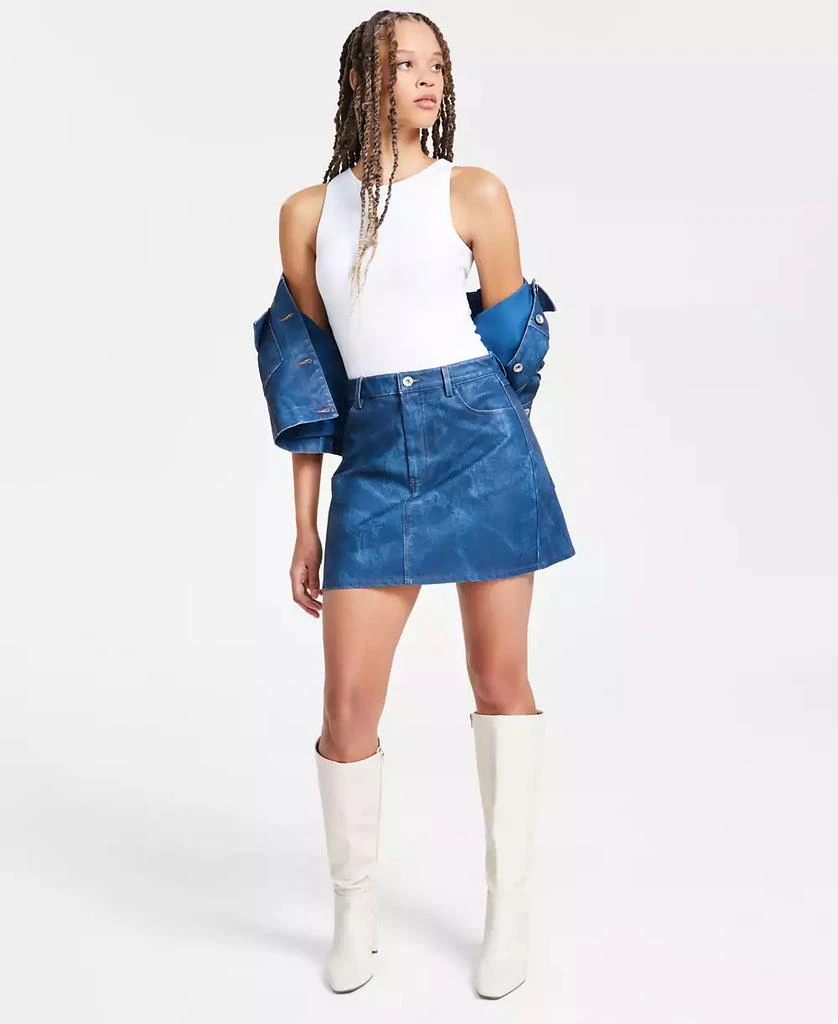 Bar III Women's Denim-Finish Faux-Leather Mini Skirt, Exclusively at Macy's 1