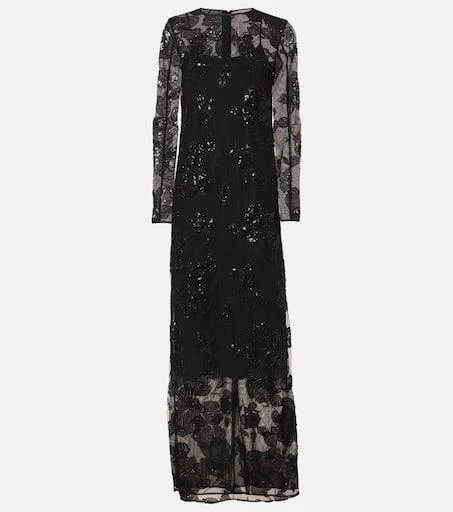ROTATE Birger Christensen Embellished mesh maxi dress 1