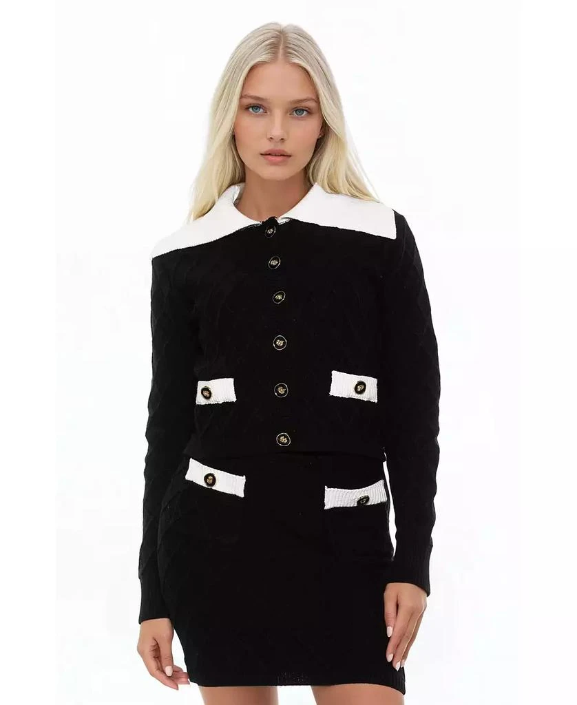 ALEXIA ADMOR Women
s Alina Fully Knit Cardigan with Contrast Collar