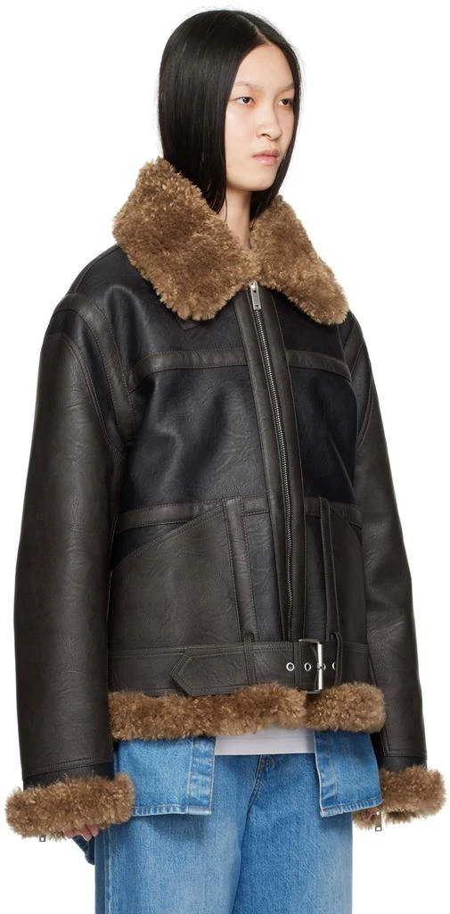 Stella McCartney Black & Brown Plush Teddy Faux-Leather Coat 4