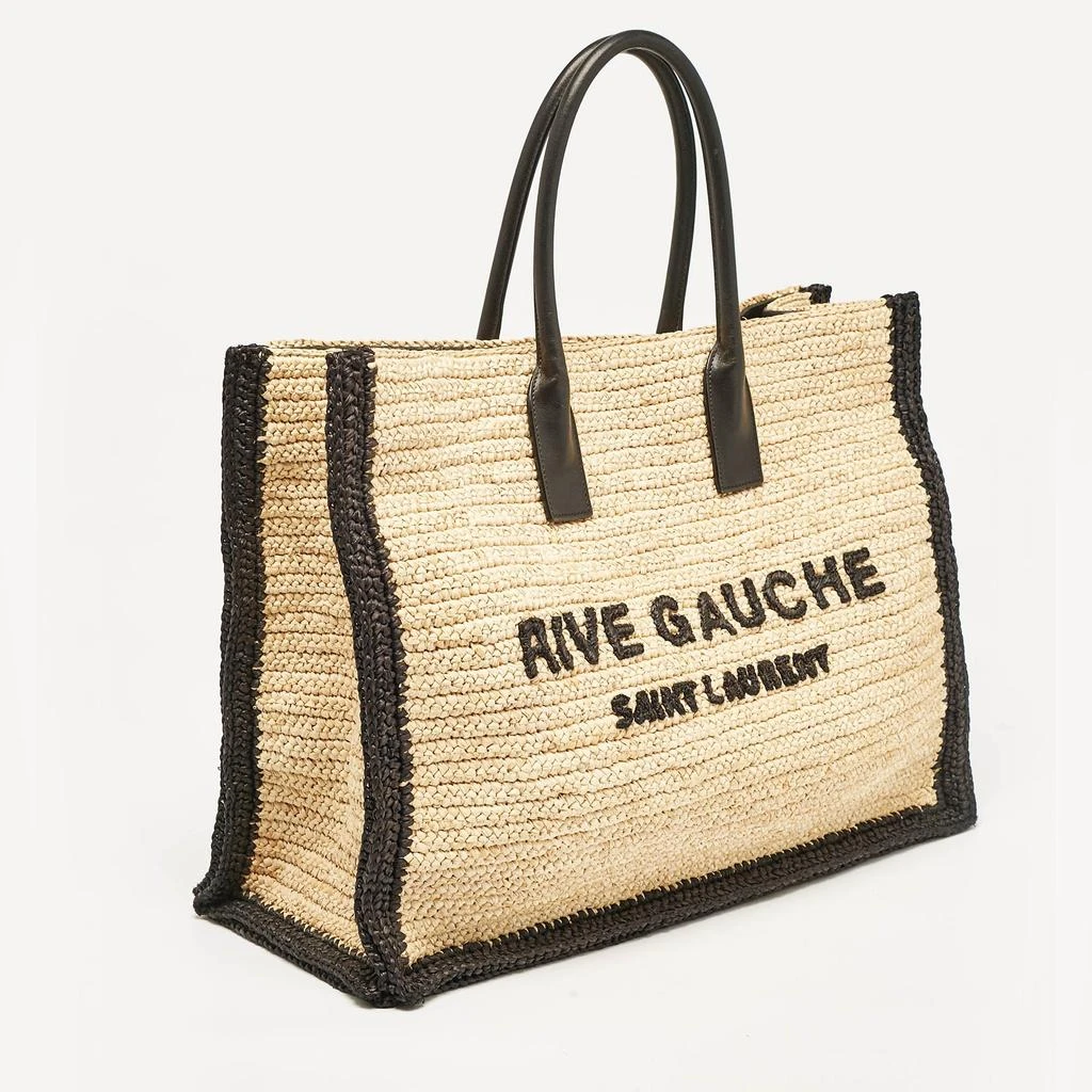 Yves Saint Laurent Black/natural Woven Straw Large Rive Gauche Tote 2