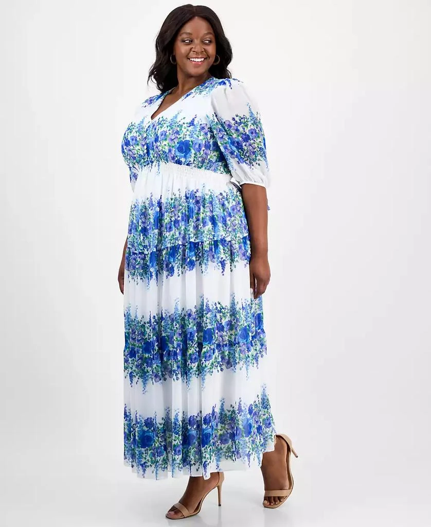 Taylor Plus Size Printed Tie-Sleeve Tiered Maxi Dress 4