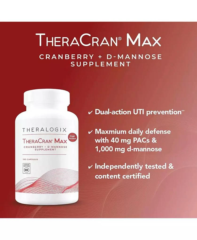 Theralogix TheraCran Max - Cranberry + D-Mannose Supplement for Men 
Women - Urinary Tract Health Support - 90-Day Supply - NSF Certified - 180 Capsules 2