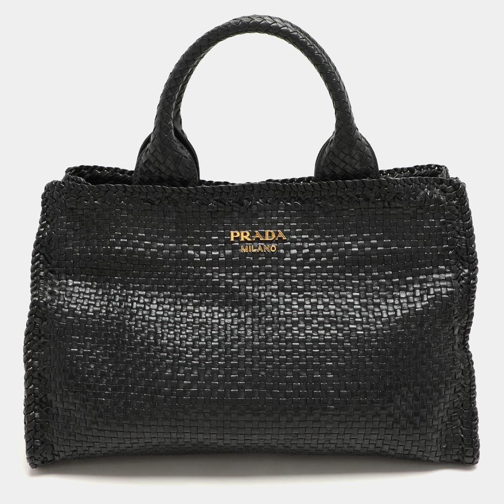 Prada Prada Black Woven Leather Madras Tote
