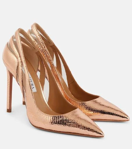 Aquazzura Talk To Me 105 metallic leather pumps 1