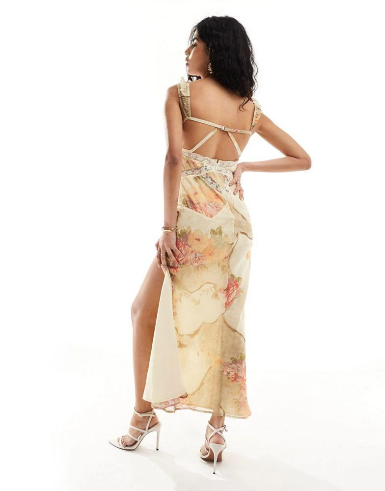 Shop ASOS DESIGN corset detail bias midi dress with lace insert in