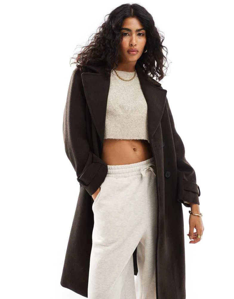 Bershka Bershka wool trench coat in brown 1