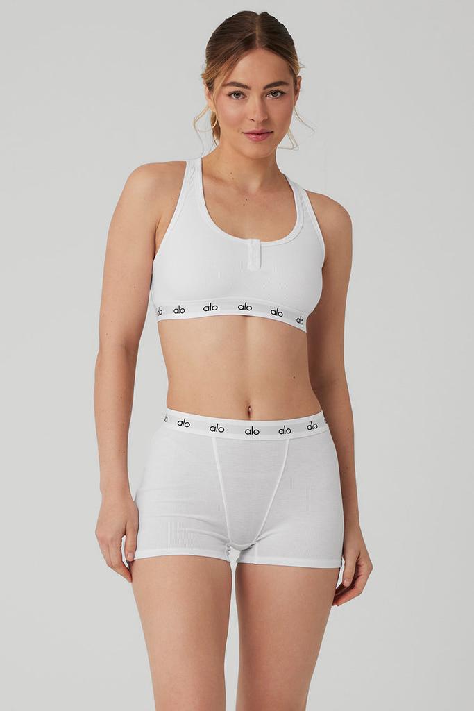 Alo Icon Ribbed Henley Bra - Black