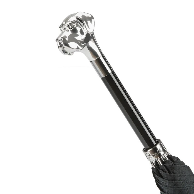PASOTTI Pasotti Black Check Luxury Umbrella with Silver Labrador Handle 4