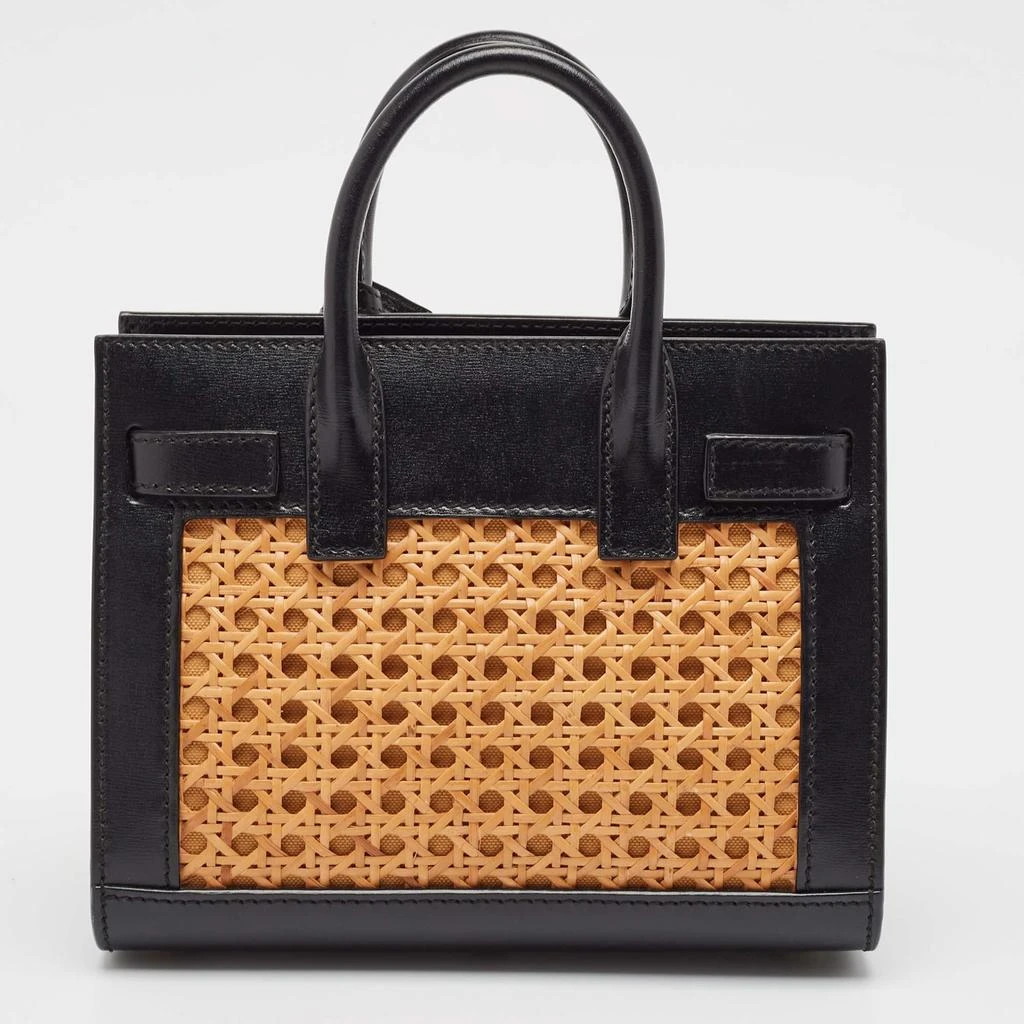 Yves Saint Laurent Saint Laurent Black/Beige Leather and Bamboo Woven Nano Sac De Jour Tote 4