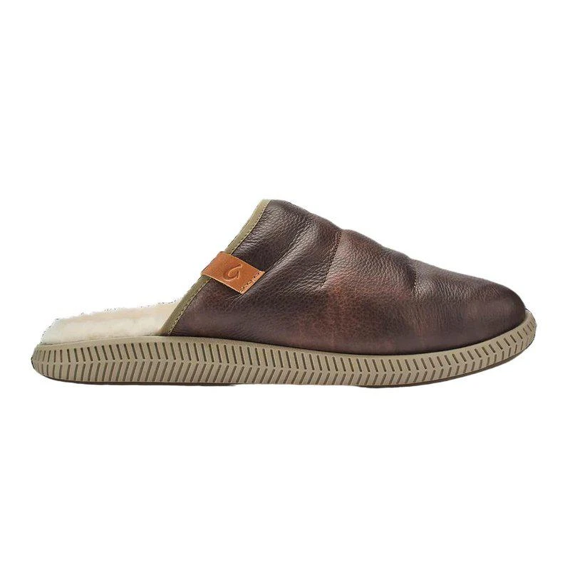 OluKai Men's Mua 'ili Leather Mule Slipper In Dark Wood/Silt 1