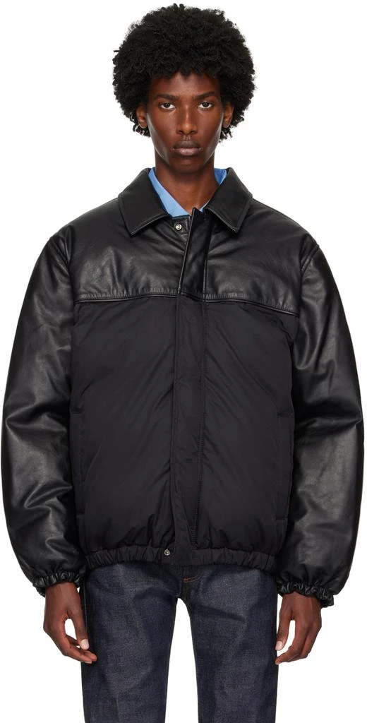 Calvin Klein Black Paneled Leather Down Bomber Jacket 1