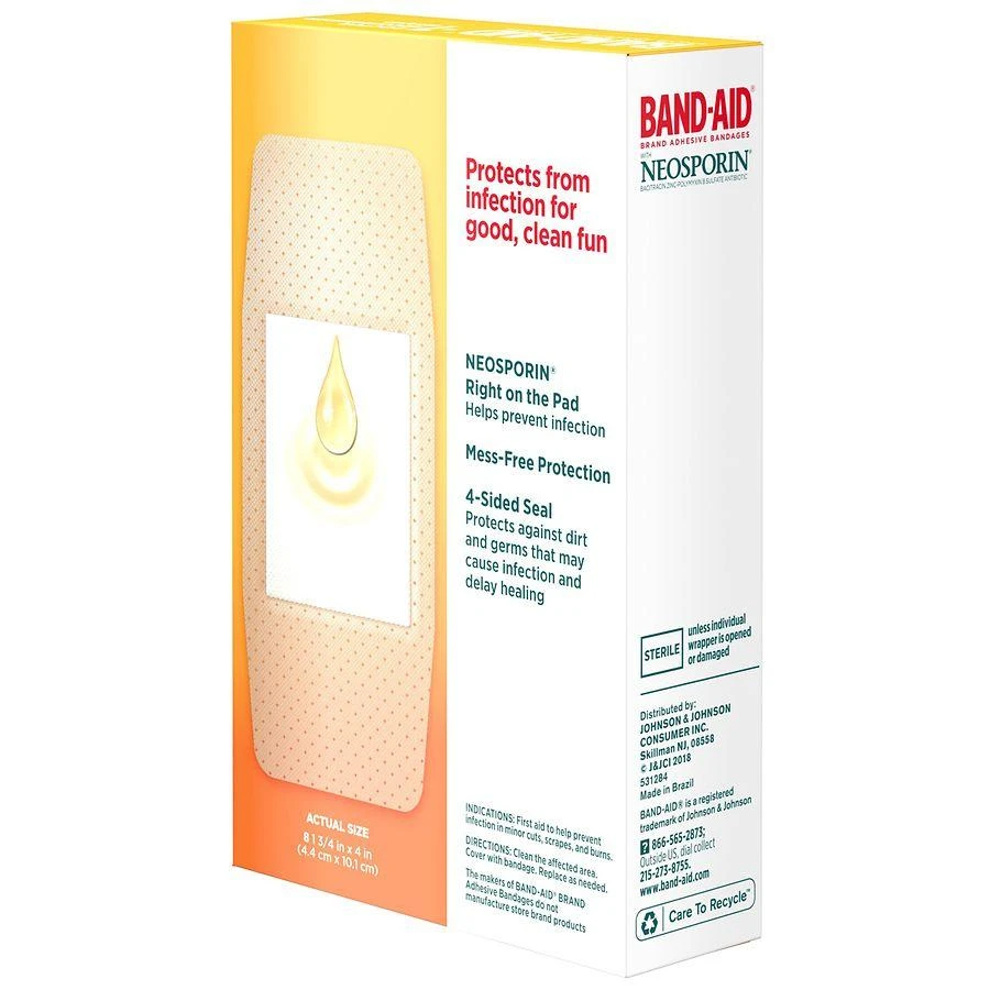 Band-Aid Adhesive Bandages Infection Defense With Neosporin Antibiotic Extra Large 6