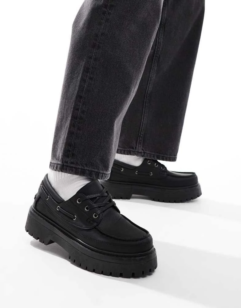 ASOS ASOS DESIGN chunky lace up boat shoes in black 3