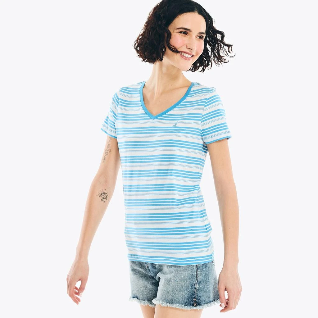 Nautica Womens Striped V-Neck T-Shirt 1