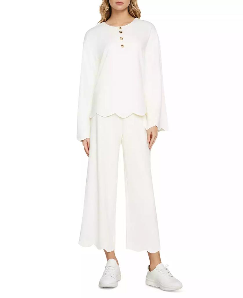 Three Dots Women's Scalloped Bell-Sleeve Henley Top