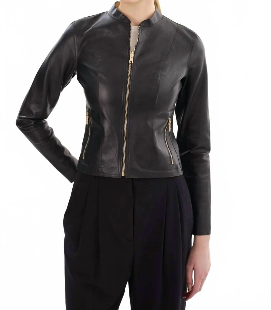 LaMarque Chapin Reversible Leather Bomber Jacket In Black Gold