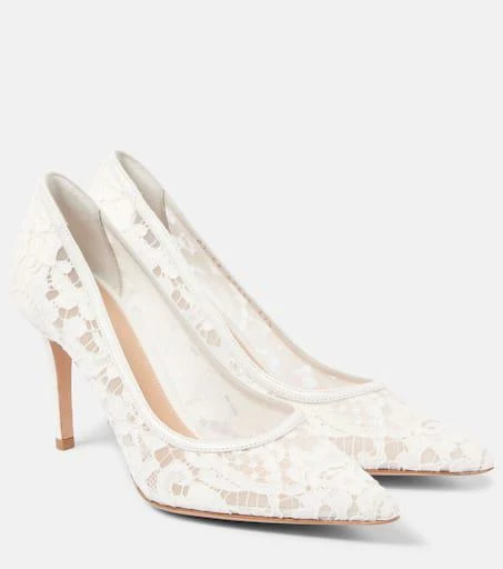 Gianvito Rossi Lyon 85 leather-trimmed lace pumps 1