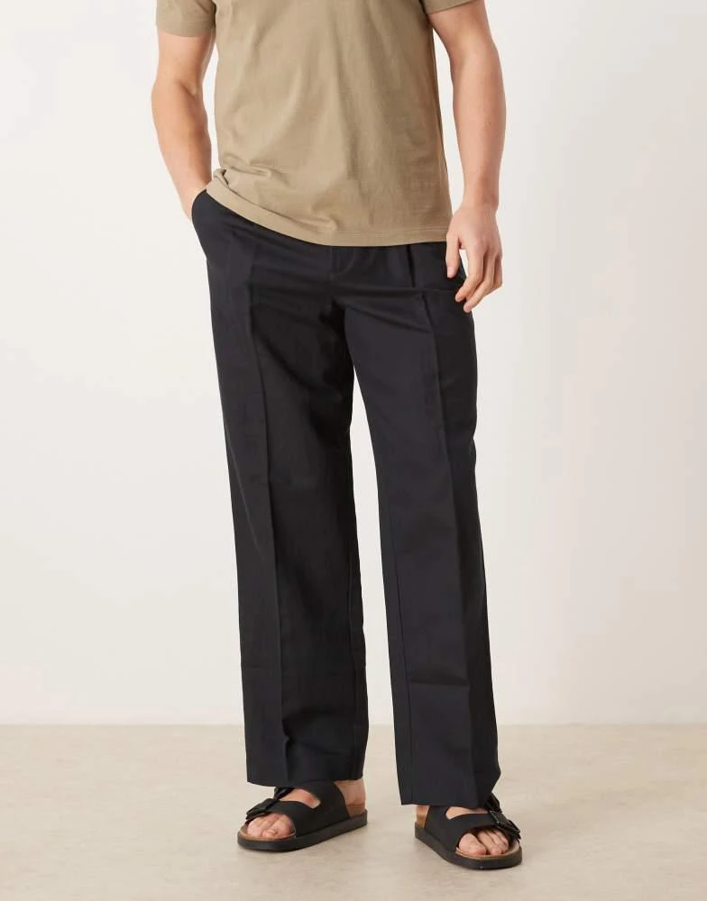 ASOS ASOS DESIGN smart pleated linen rich wide leg trousers in black 2