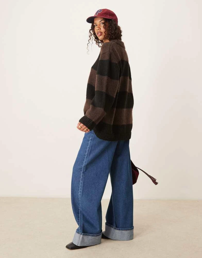 ASOS ASOS DESIGN oversized crew neck jumper in brown stripe 2